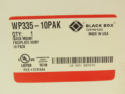 Black Box WP335 Quick Mount Switch Faceplate Circuit Cover Ivory  Lot of 10