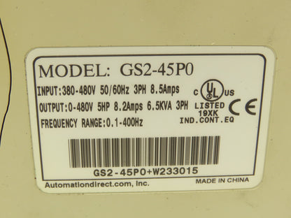 Automation Direct GS2-45P0 AC Micro VFD Drive GS2 Series 5HP 460V 3PH *Read