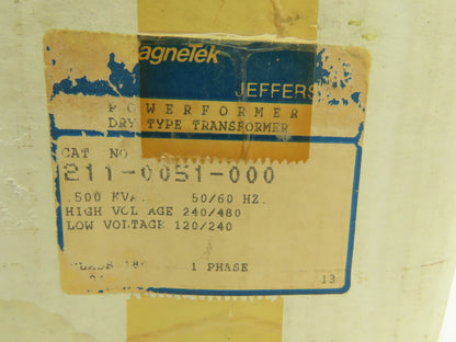 MagneTek 211-0051-000 Jefferson Powerformer 240/480V High 120/240V Low 1Ph
