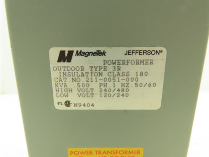 MagneTek 211-0051-000 Jefferson Powerformer 240/480V High 120/240V Low 1Ph