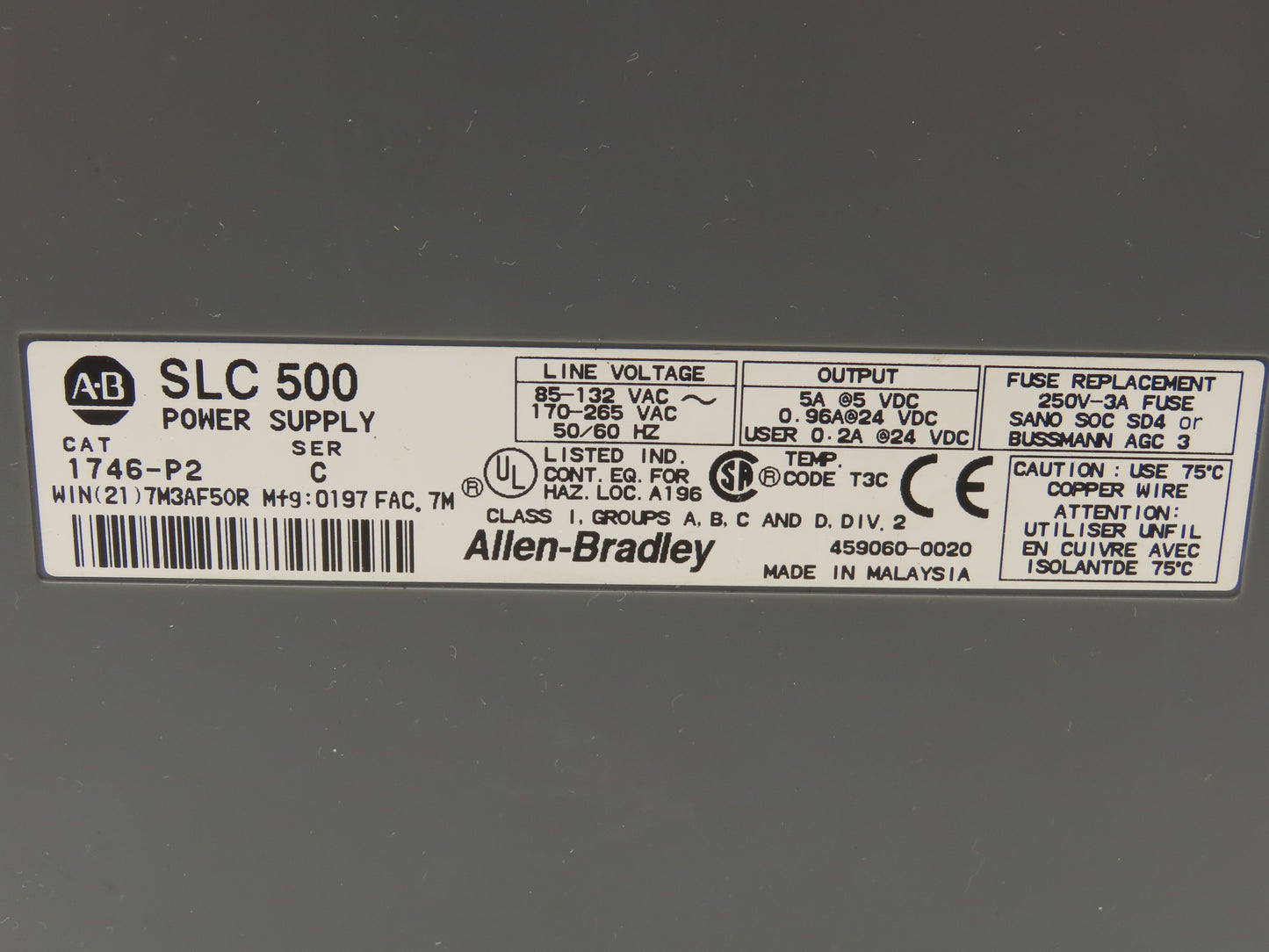 Allen Bradley 1746-P2 SLC500 Analog I/O Slot Rack Module Assembly *Read