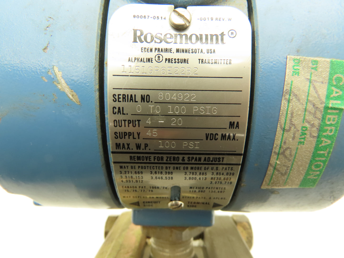 Rosemount 1151GP6E22B2 Differential Pressure Transmitter Max 45DCV WP 0-100 PSI
