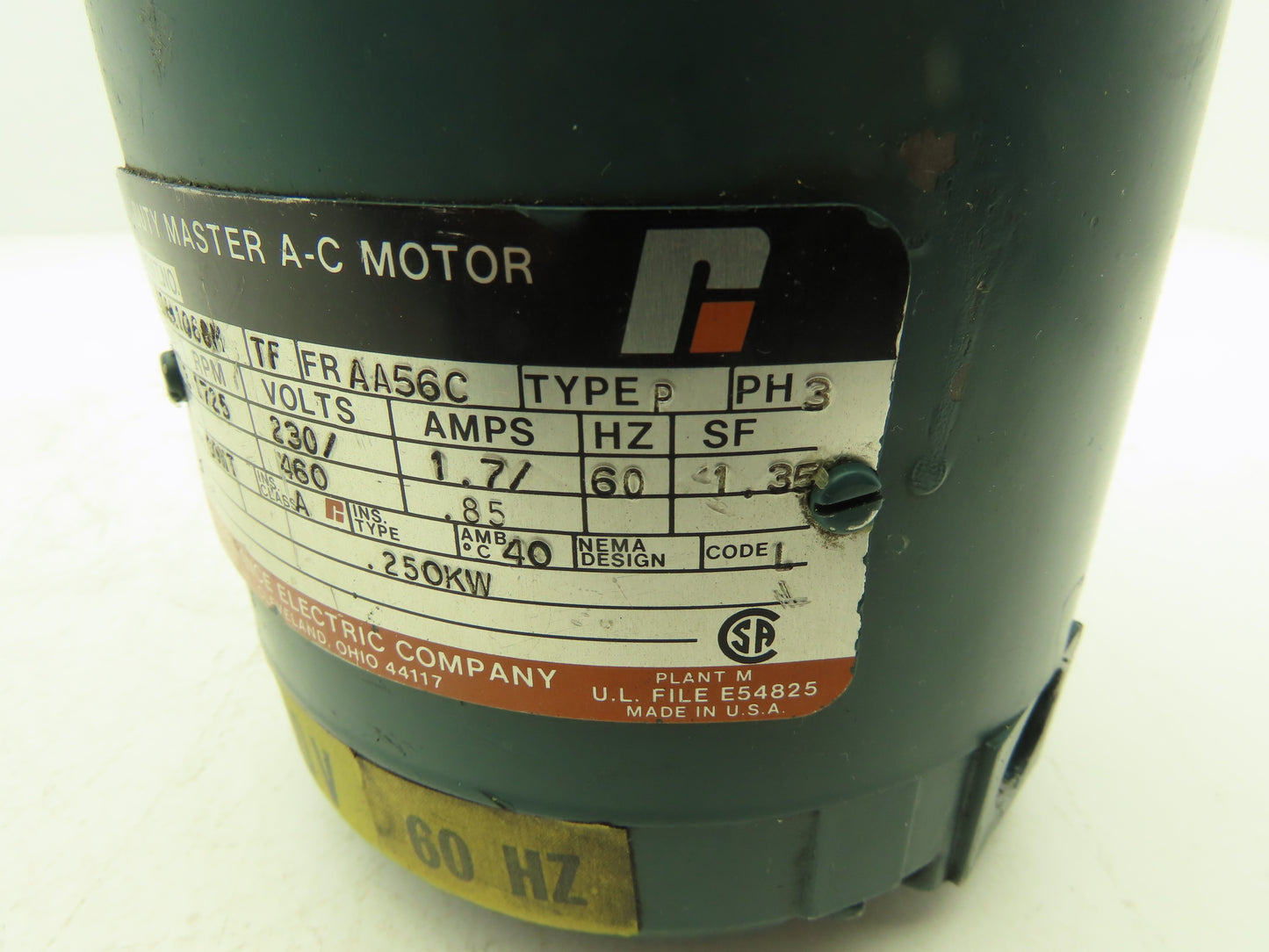 Reliance A76A1068M AC Motor 1/3Hp 1725rpm 230/460v 3Ph Shaft 5/8" AA56C