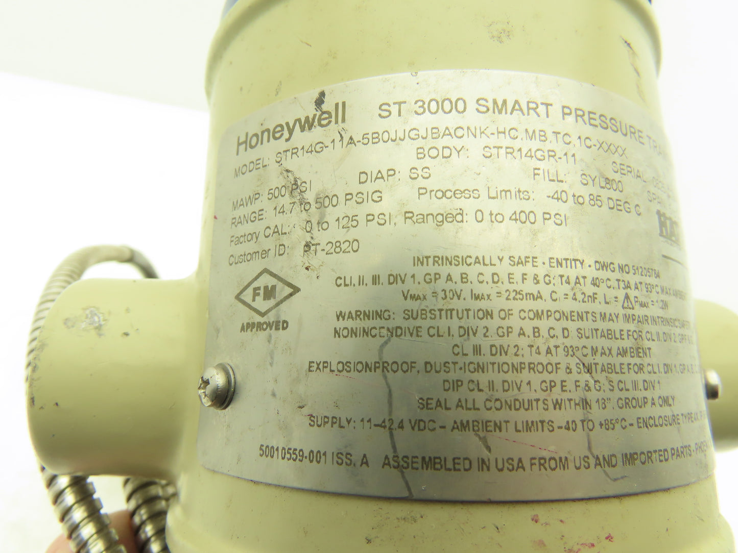 Honeywell ST3000 Pressure Transmitter 15-500PSIG W Regulating Valve 8' Capillary