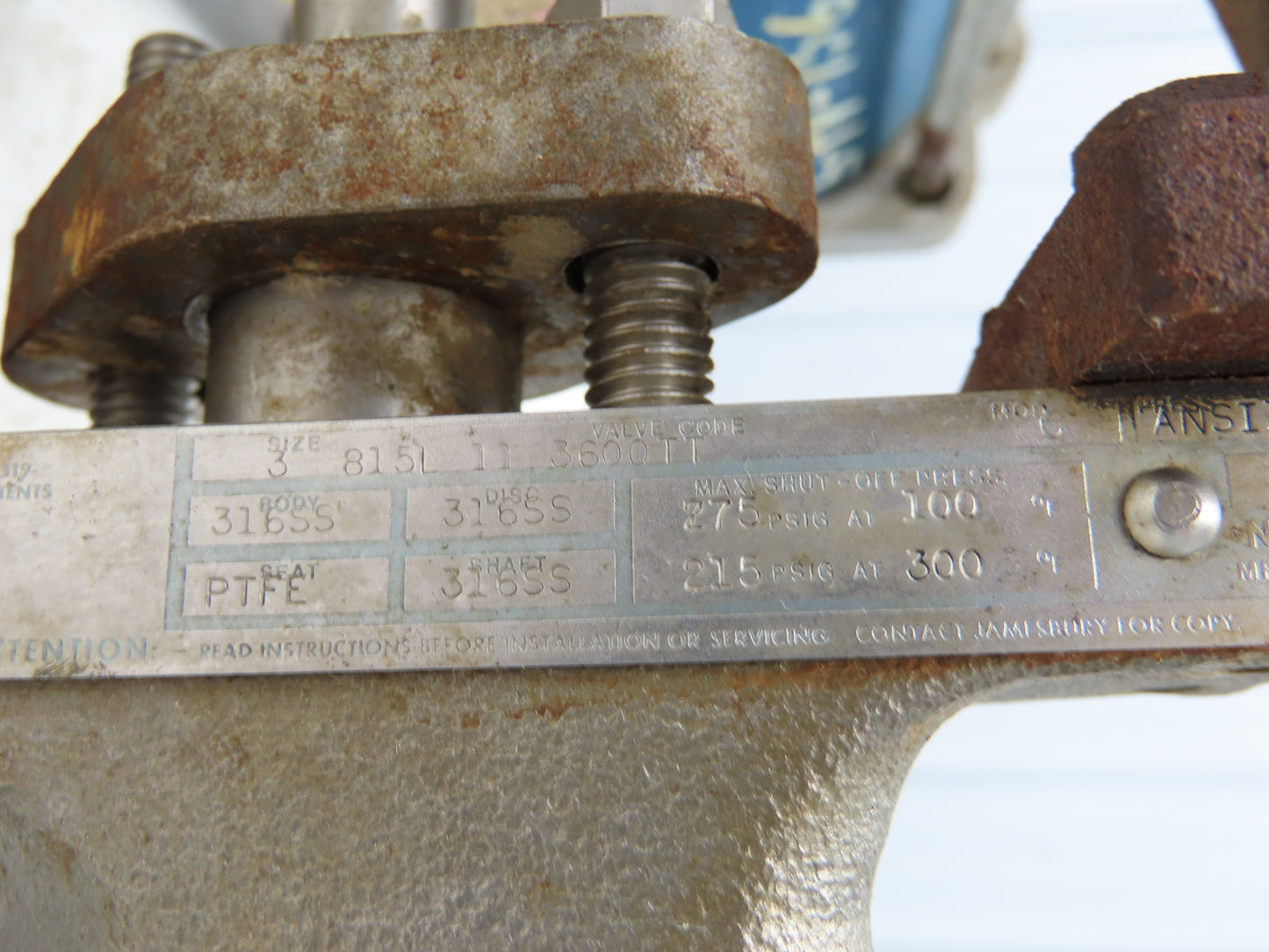 Jamesbury 3" 815L 11 3600TT Wafer Sphere Butterfly Valve 316SS ST-200B Actuator