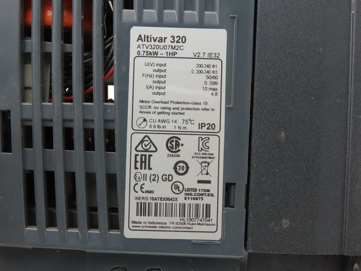Schneider ATV320U07M2C Altivar 320 Variable Speed AC Drive VFD 1Hp 240V 3PH