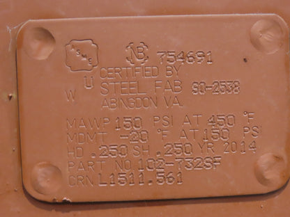 Steel Fab Vertical Compressed Air Receiver Tank 1060 Gallon 150 PSI 46"x 156"