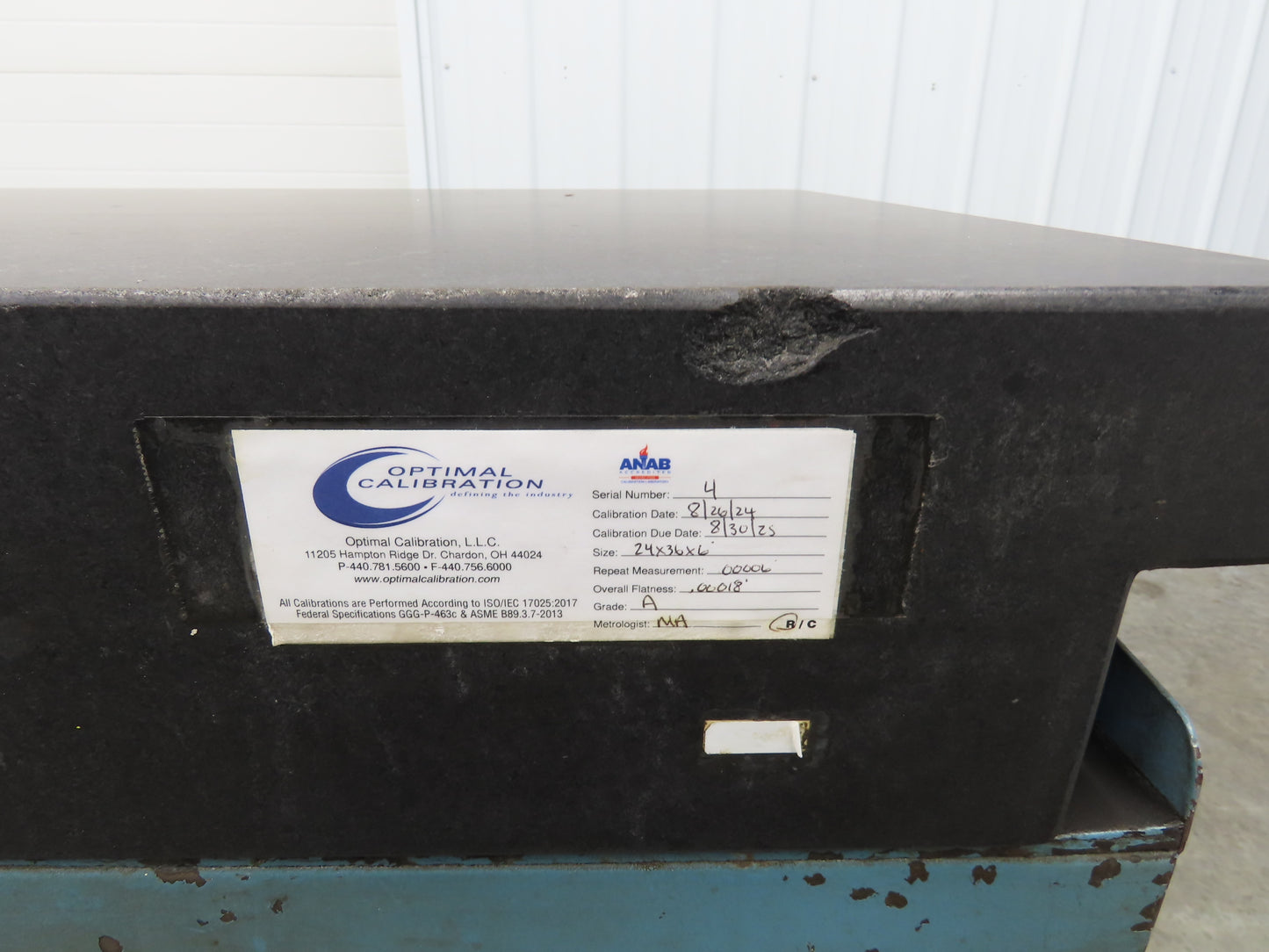 Collins Granite Surface Inspection Plate 36x24x6" Grade A Micro Flat Step Black