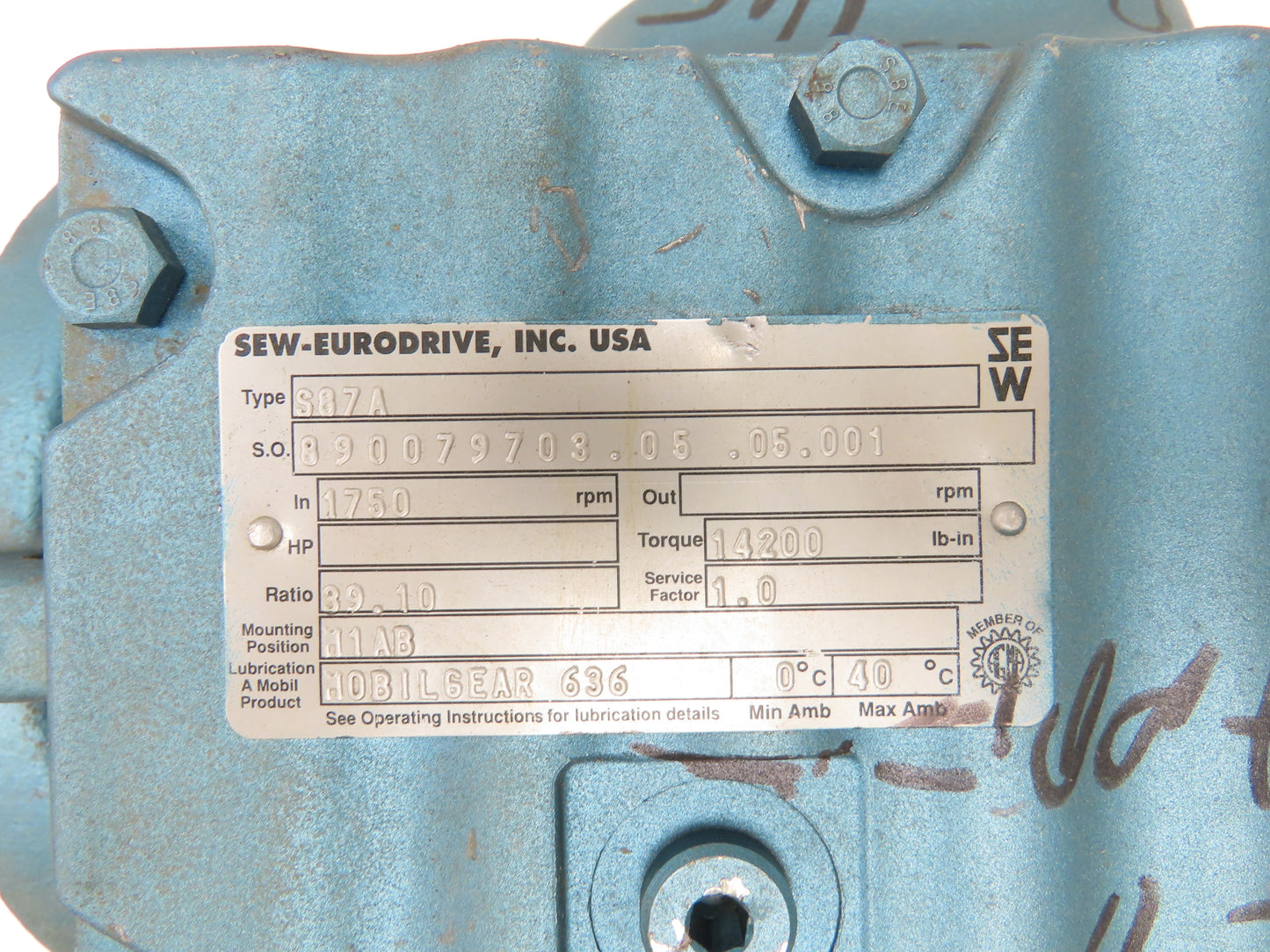 Sew Eurodrive S87A Helical Worm Gearbox 39.10 Reducer 1750/45rpm Dual Shaft