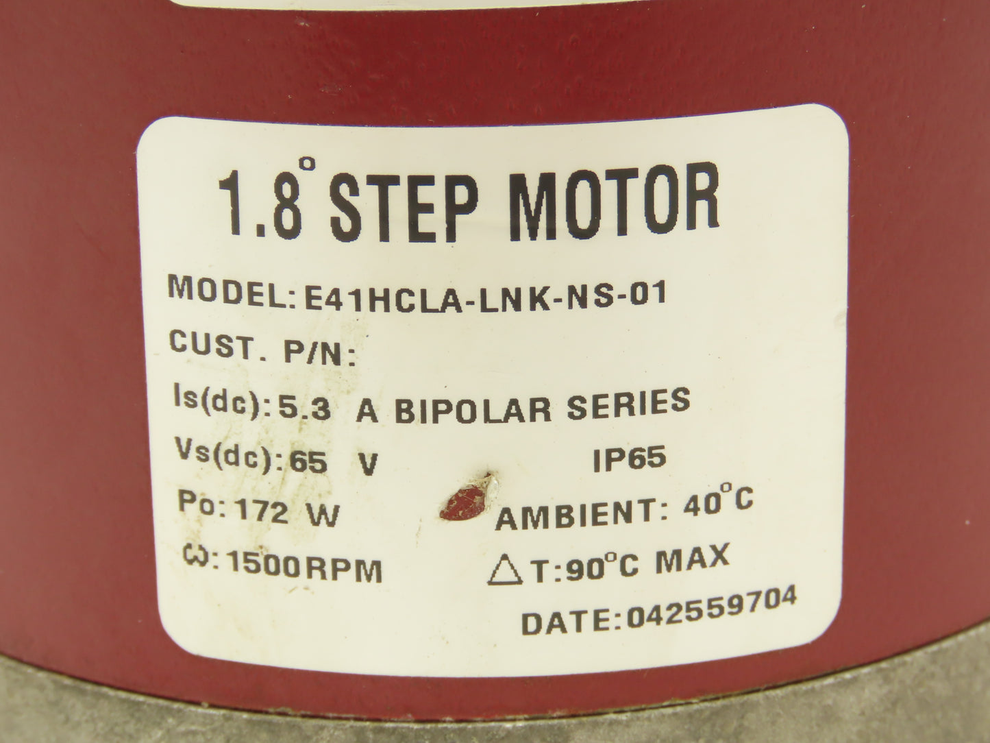 Pacific Scientific E41HCLA-LNK-NS-01 Servo Step Motor 1.8° 172W 1500 RPM 65V