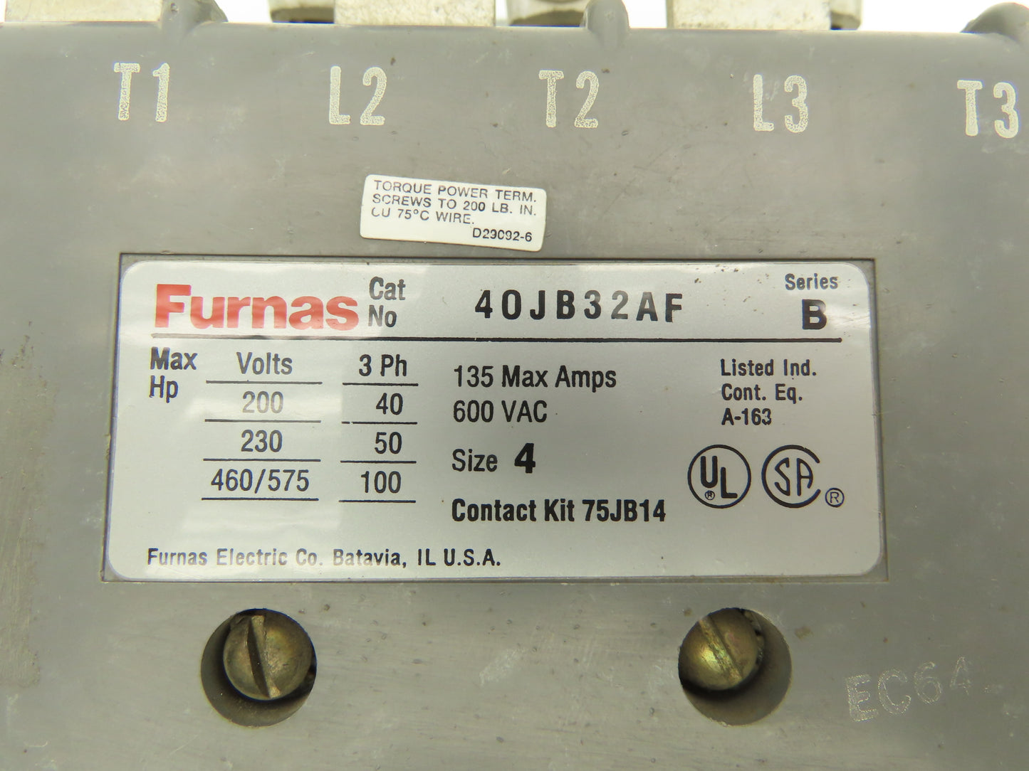 Furnas 40JB32AF Motor Starter 135A 200/230VAC/575VAC 3ph 40/50/100Hp NEMA 4