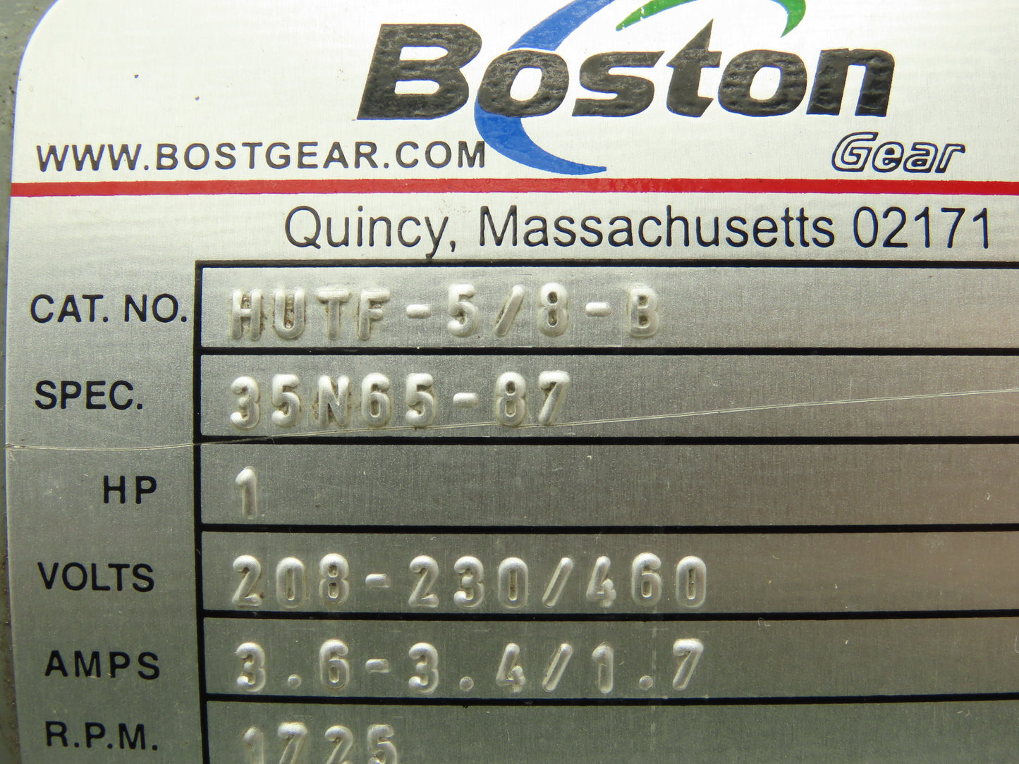 Boston Gear HUTF-5/8-B AC Motor 1Hp 1725 RPM 230/460V 3PH 56C TEFC