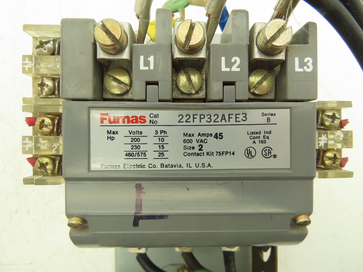 Furnas 22FP32AFE3 Reversing Motor Starter 25Hp Size 2 Max 45A 600 VAC Overload