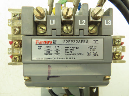 Furnas 22FP32AFE3 Reversing Motor Starter 25Hp Size 2 Max 45A 600 VAC Overload