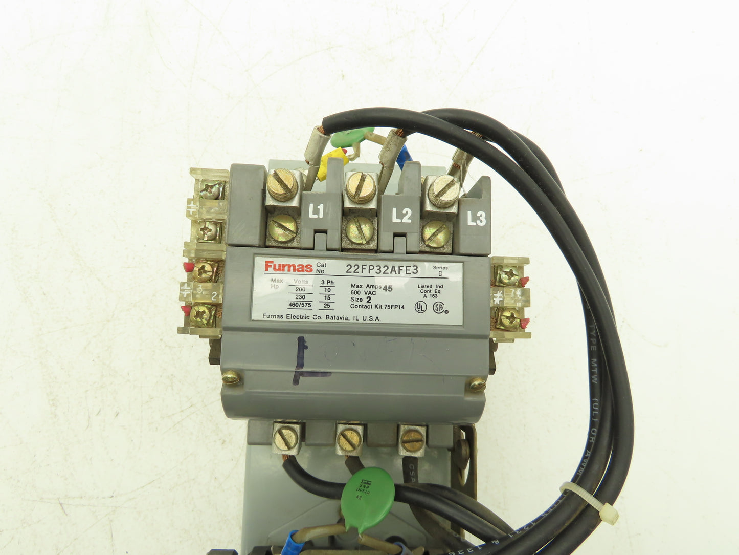 Furnas 22FP32AFE3 Reversing Motor Starter 25Hp Size 2 Max 45A 600 VAC Overload