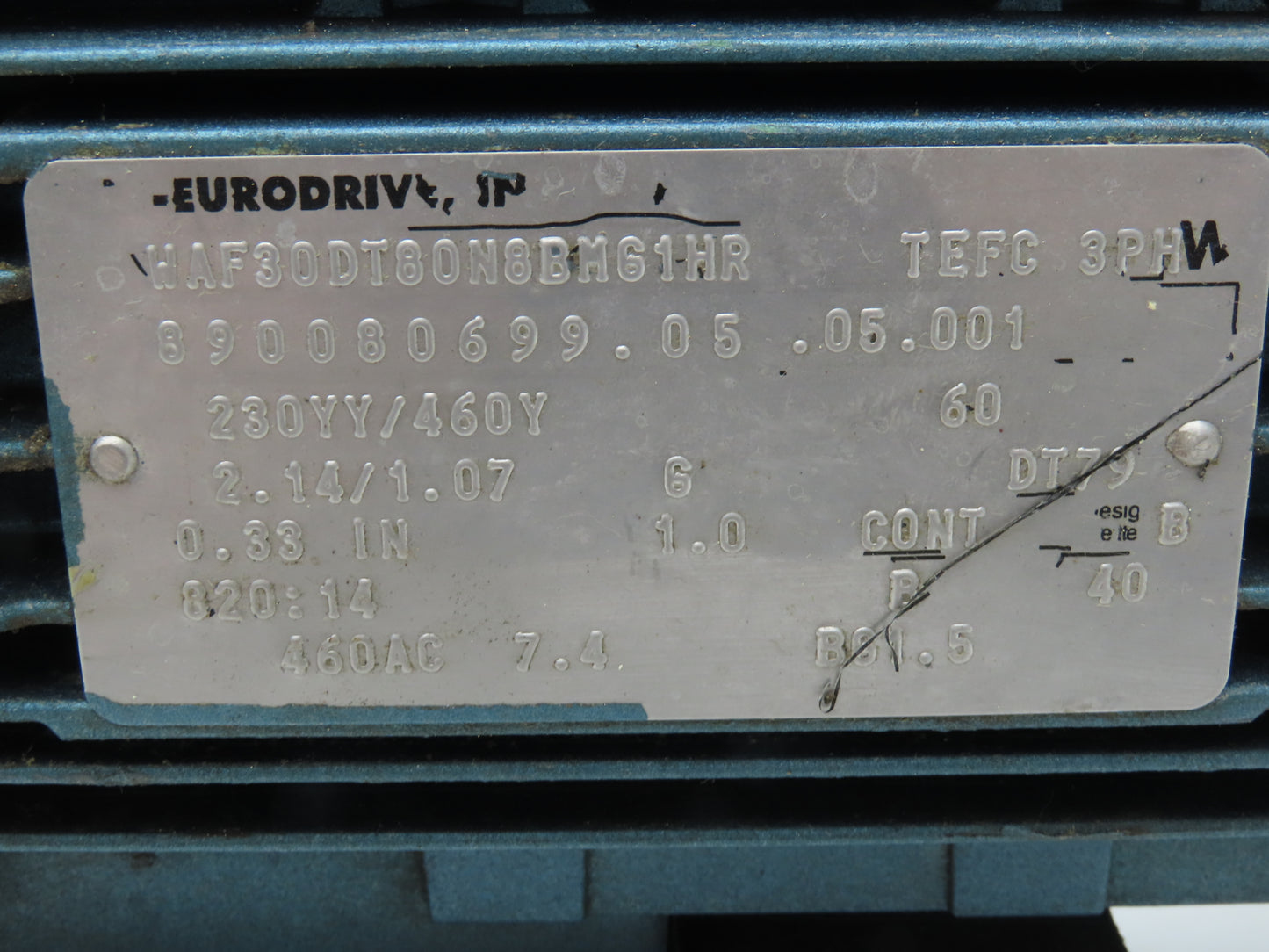 Sew Eurodrive WAF30DT80N8BMG1HR Brake Gearmotor 60:1 Ratio 14rpm .33kw 230/460V