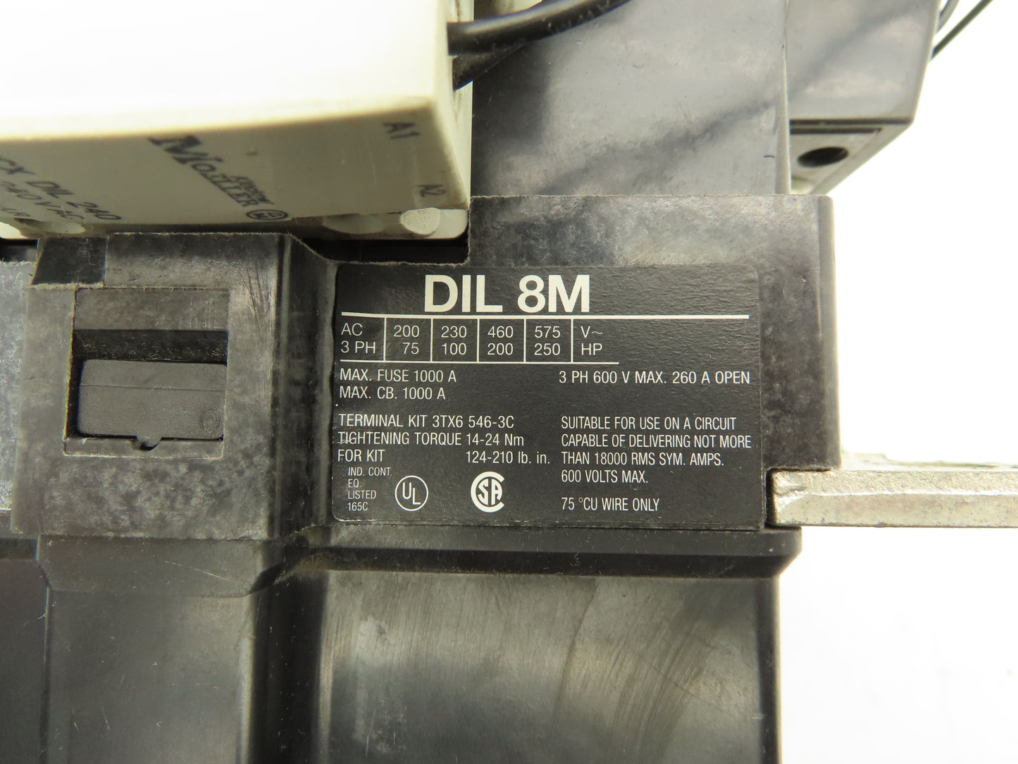 Moeller DIL8M AC Motor Starter Contactor 250Hp 600V 3Ph 240V Coil