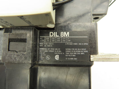 Moeller DIL8M AC Motor Starter Contactor 250Hp 600V 3Ph 240V Coil