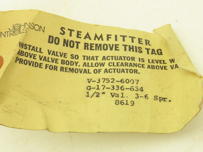 Johnson Controls V-3752-6007 1/2" Steam Union Angle Valve 3-6 PSI