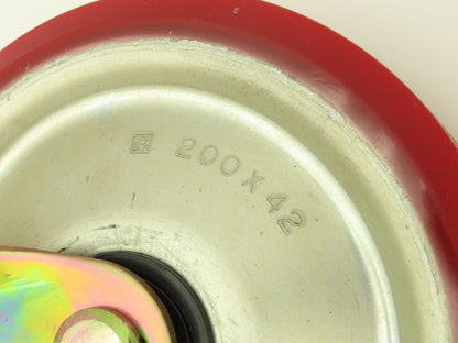 200x42mm 8" Red Polyurethane Rigid Plate Caster Wheel  Lot of 4