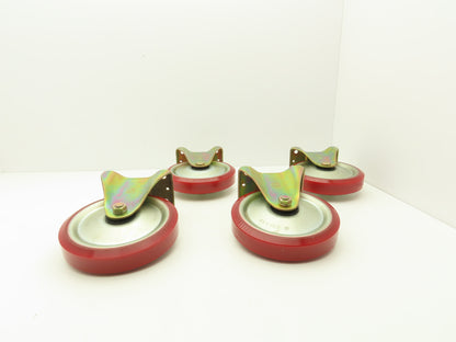 200x42mm 8" Red Polyurethane Rigid Plate Caster Wheel  Lot of 4
