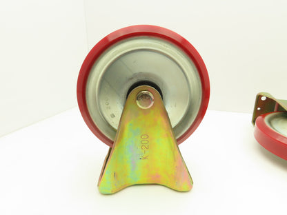 200x42mm 8" Red Polyurethane Rigid Plate Caster Wheel  Lot of 4