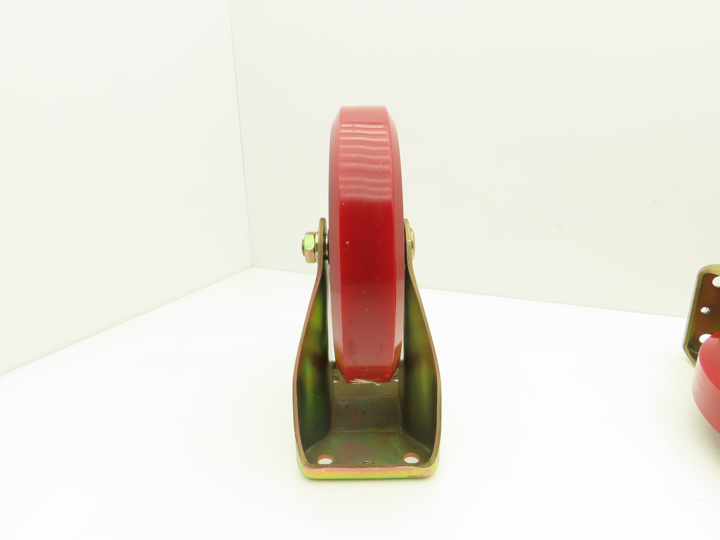 200x42mm 8" Red Polyurethane Rigid Plate Caster Wheel  Lot of 4