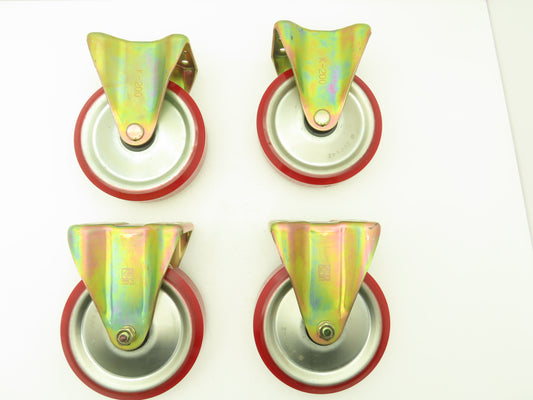 200x42mm 8" Red Polyurethane Rigid Plate Caster Wheel  Lot of 4