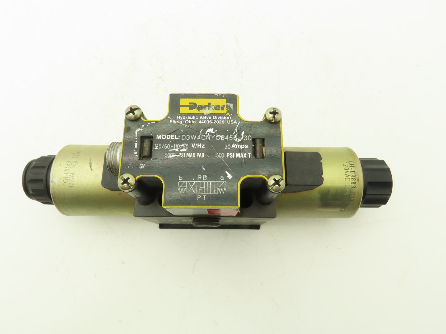 Parker D3W4CNYCS456 30 Hydraulic Directional Control Solenoid Valve 120VAC .30A