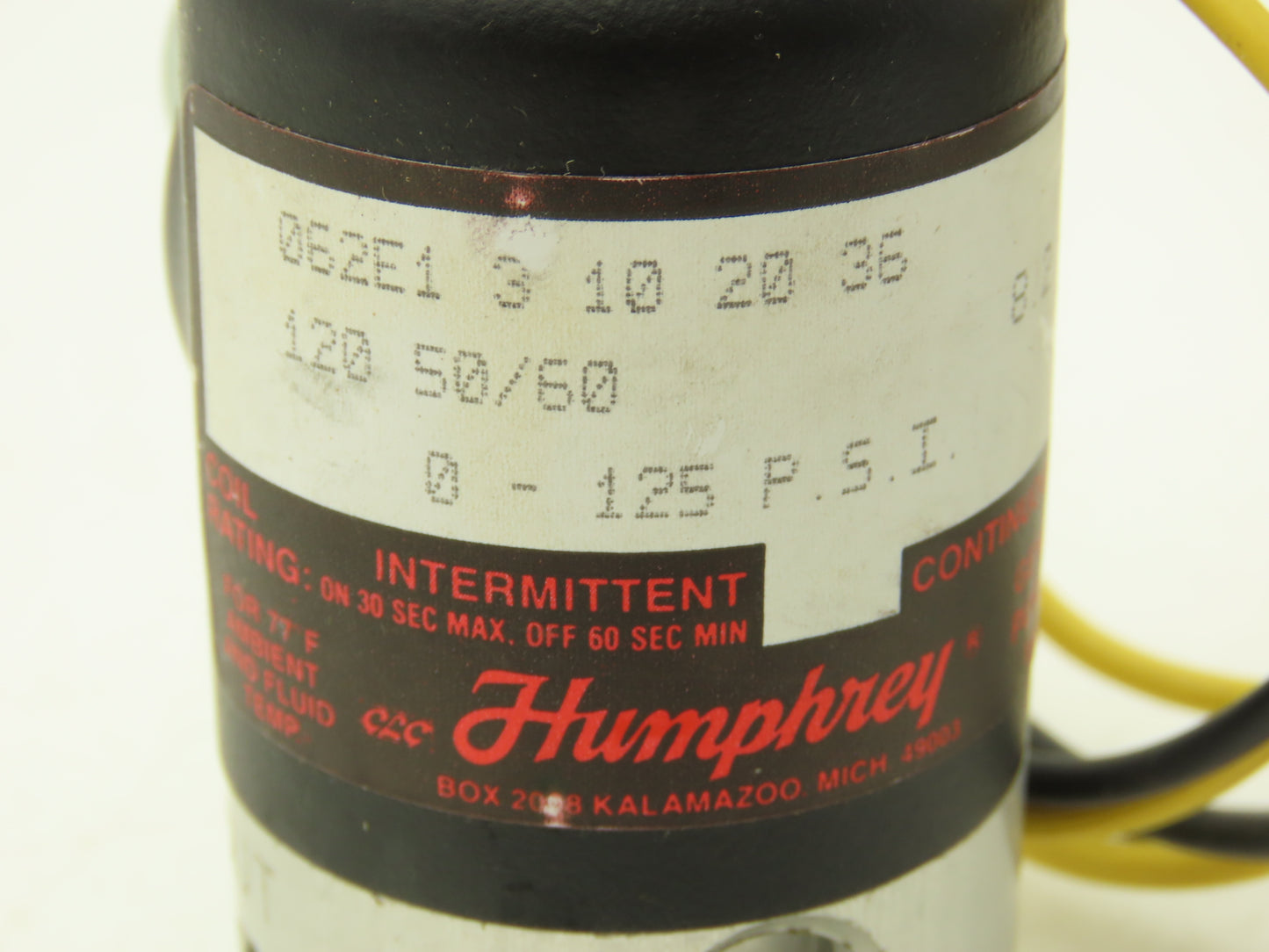 Humphrey 062E1-3-10-20-36 Solenoid Valve 0-125psi 1/4" NPT 120V Continuous Coil