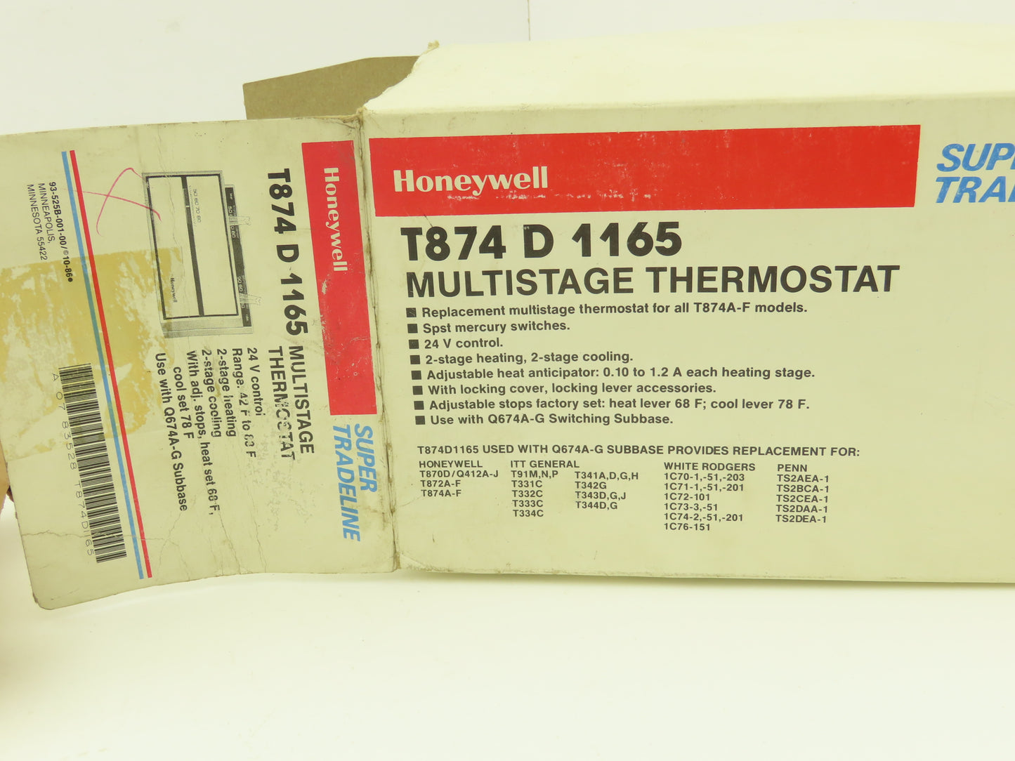 Honeywell T874D1165 Multistage Thermostat 24V 2 Stage Heating 2 Stage Cooling