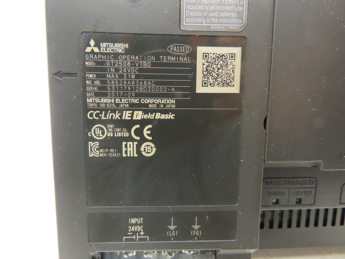 Mitsubishi GT2508-VTBA 8.4" VGA Color Touch Panel 640x480p 24VDC