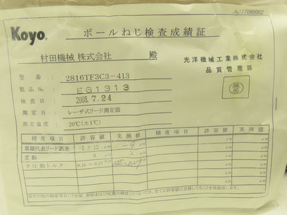 Koyo 2816TF3C3-413 Ball Screw & Nut Assy 28mm Dia 16mm Pitch 413mm OAL