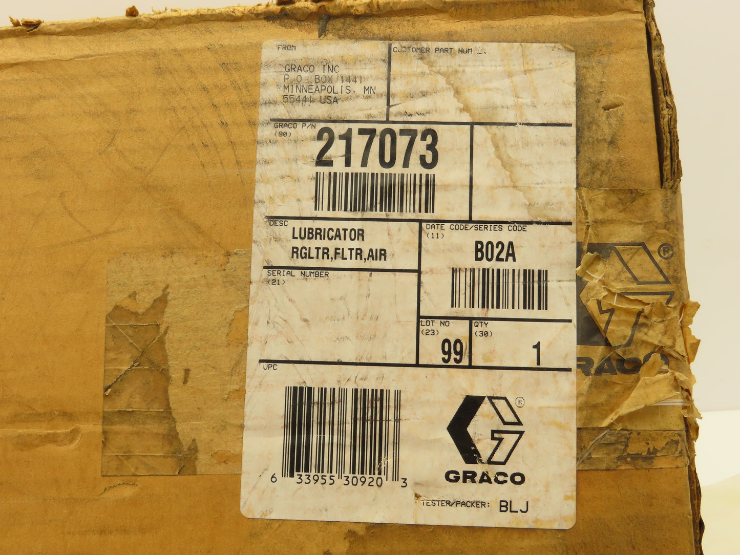 Graco 217073 Air Filter Regulator Lubricator Assy 3/4"NPT 106150, 207755, 214849