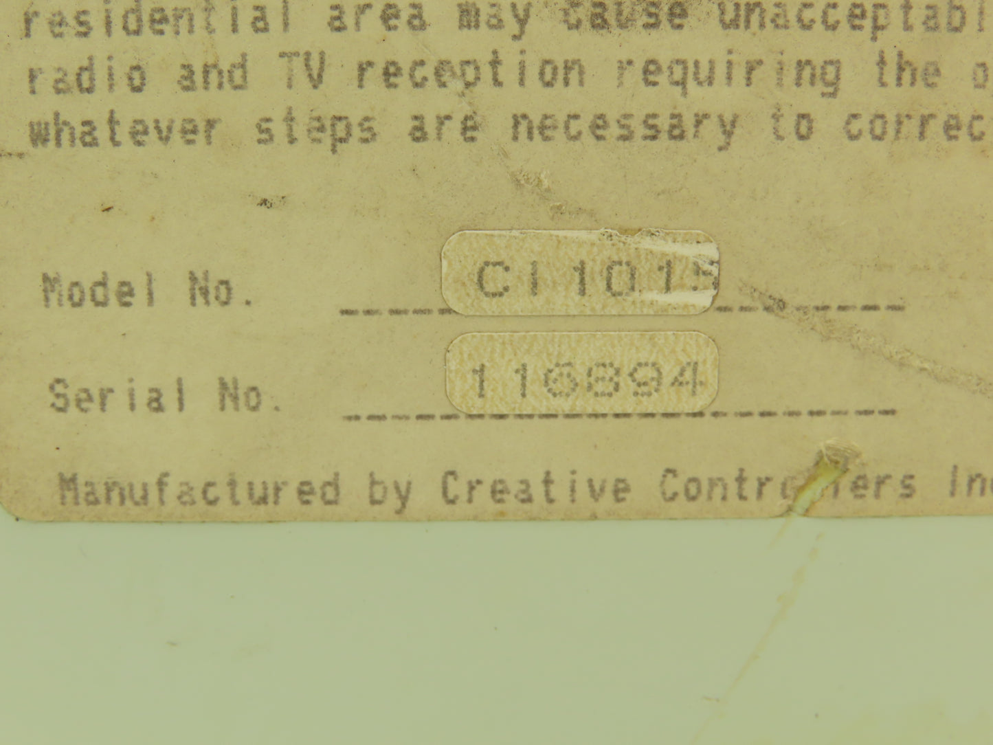 Creative Controllers Inc 5200 Series Controller Box 115V CI 1015