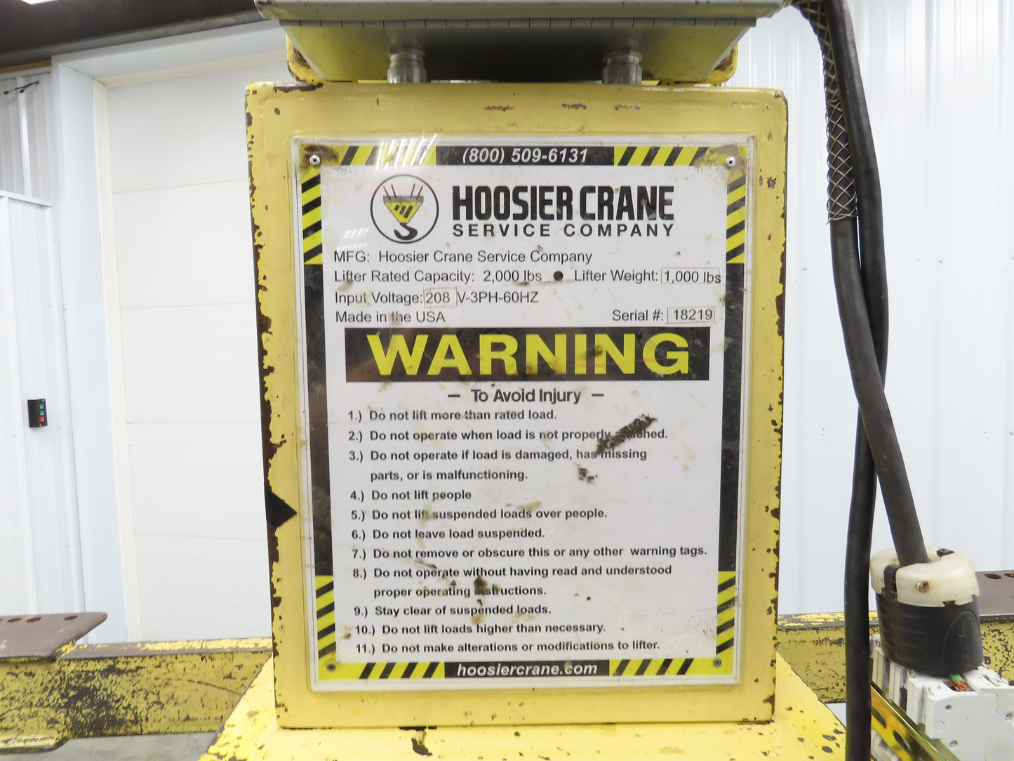 Hoosier Crane Frame Chassis Rotator RV Trailer Hydraulic 230/480V 3Ph 2000lbs