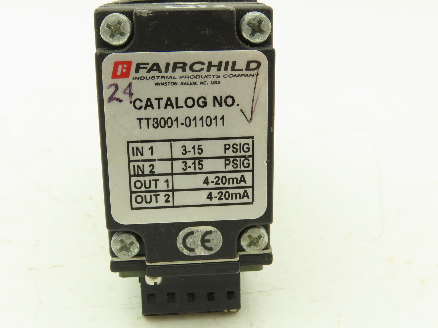 Fairchild TT8001-011011 Pressure Transducer 3-15 PSI Dual Channel Mini 2 Wire
