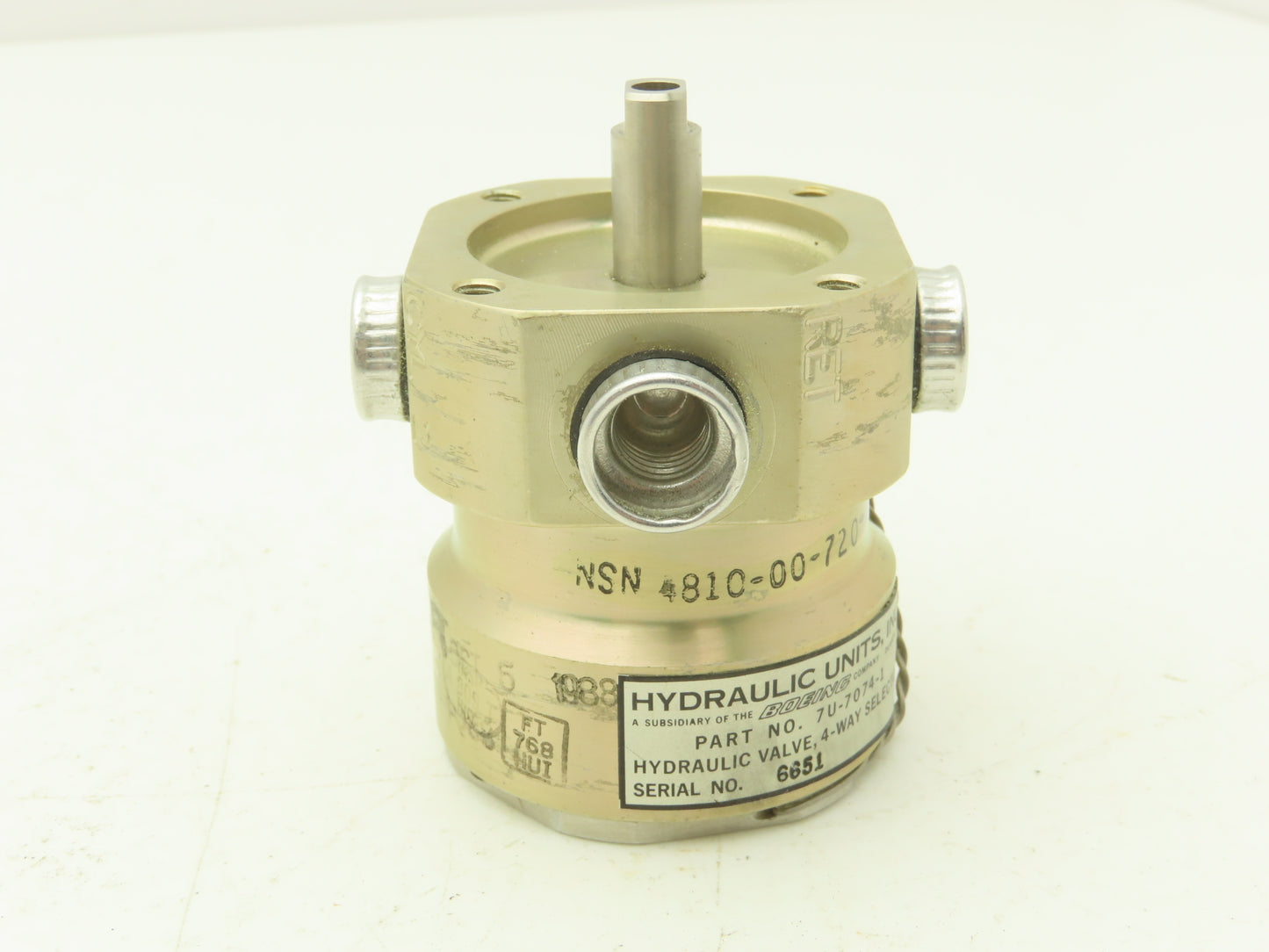 Ronson Boeing 7-U-7074-1 Hydraulic Valve 4-Way Selector SAE Military Surplus