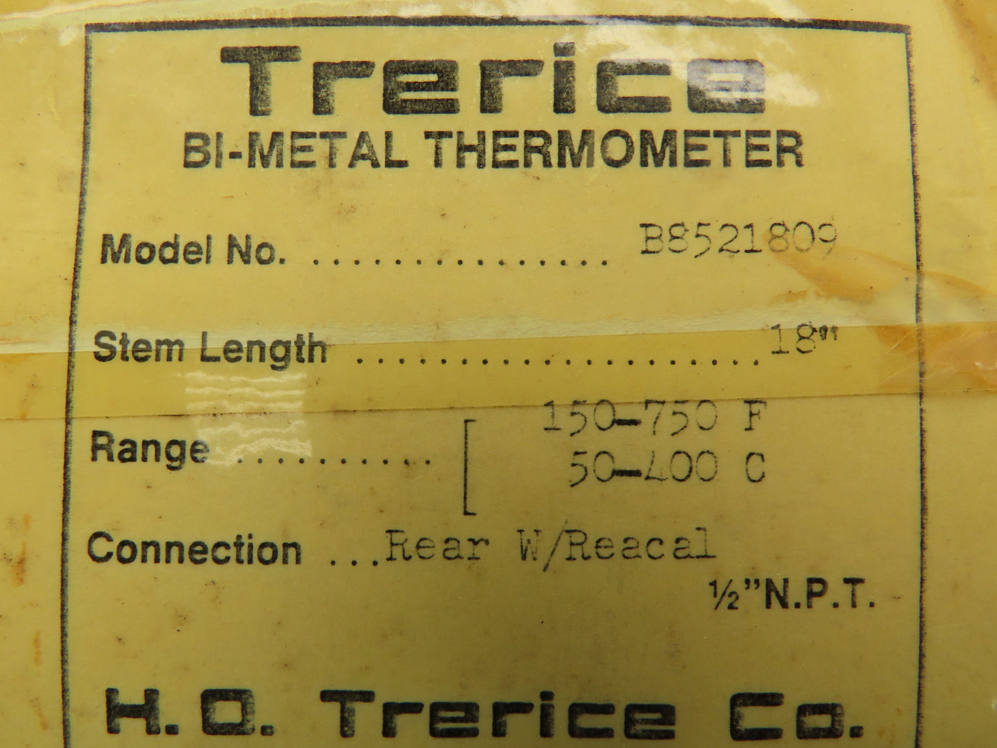 Trerice Boiler Temp Thermometer Gauge 5"Dial 18"Stem 150-750°F Bi-Metal 1/2"NPT