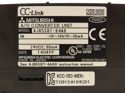 Mitsubishi AJ65SBT-64AD PLC CC-Link Compact I/O 4 Analog Channels 24VDC MELSEC-A