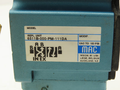 MAC 6511B-000-PM-111DA Pneumatic Solenoid Valve Single Acting 120VAC 50/60Hz