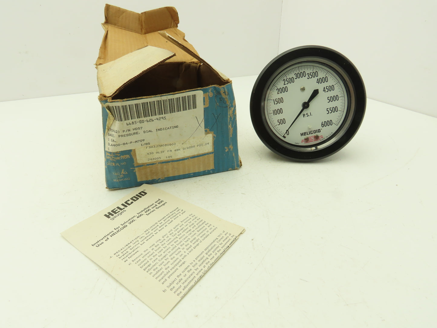 Helicoid 430L HD57 4.5" Dial Pressure Gauge 0-6000 PSI 1/4"NPT Panel Mount