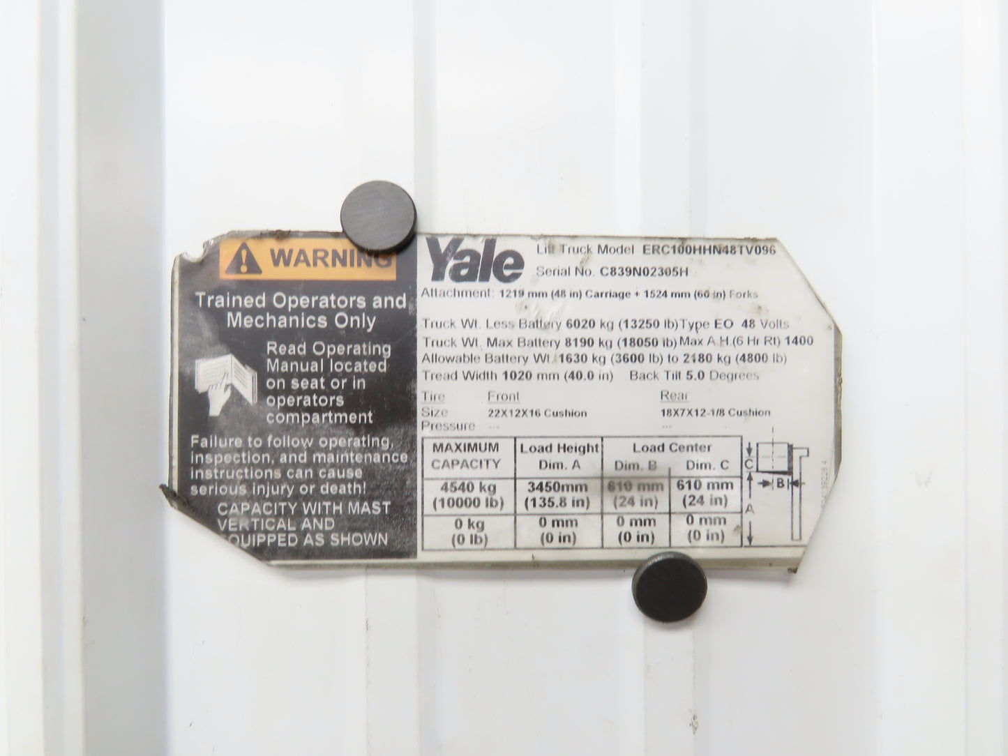 Yale 8503580 Forklift Hydraulic Tilt Cylinder Removed From ERC100HHN