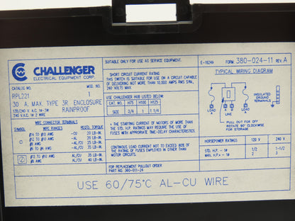 Challenger RPL221 Fusible Disconnect 30A 120/240VAC 2 Pole Rainproof Lot of 4