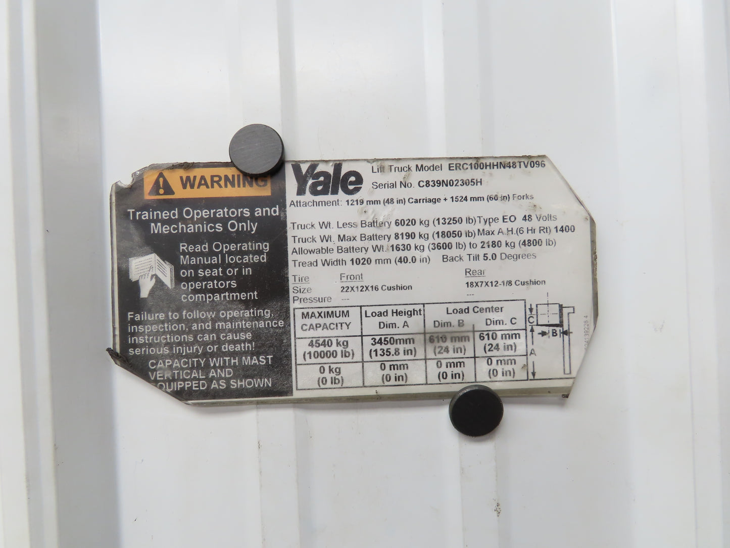 Yale Forklift Dual-Wheel Rear Axle Assembly Off ERC100HHN48TV096