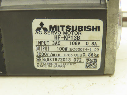 Mitsubishi HF-KP13B AC Servo Motor w/Brake 106V 3PH 100W 3000 RPM