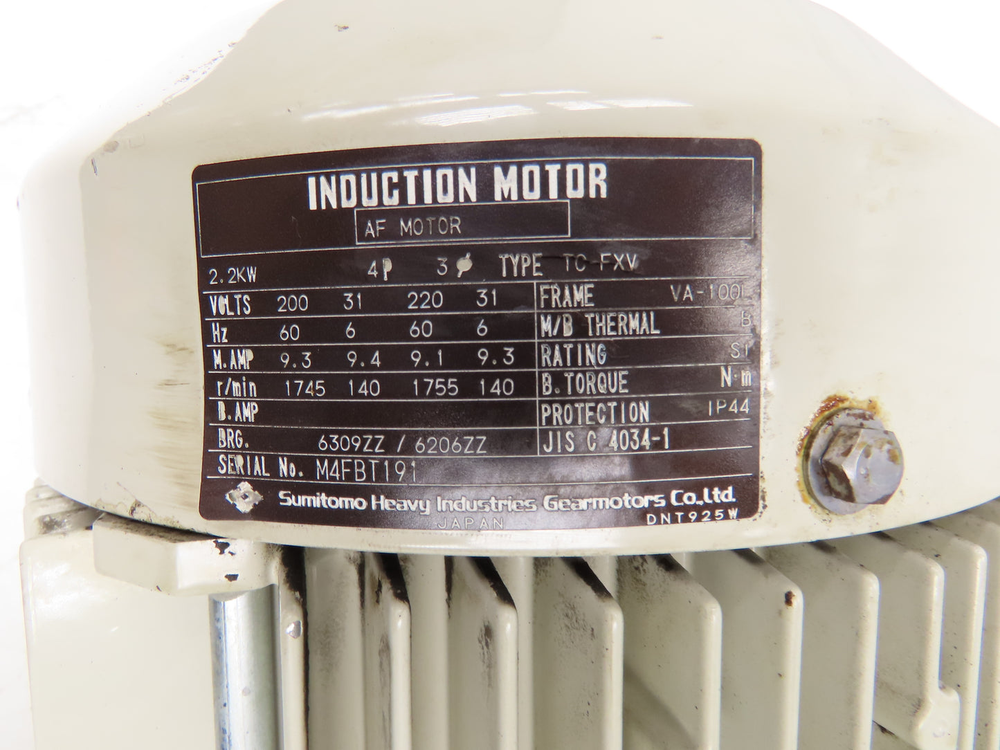 Sumitomo RNYM3-1521-AV-10 Hyponic Drive Gearmotor 10:1/175rpm 2.2kw 230V 3PH