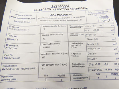 Roberts RBP-000-13907 Ball Screw 45mm Dia 10mm Pitch 1655mm Travel