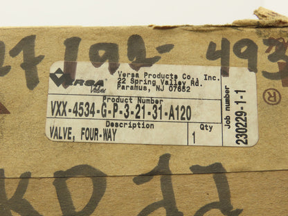 Versa VXX-4534-G-P-3-21-31-A120 Pneumatic Solenoid Valve 4-Way 3-Pos 40-175 PSIG