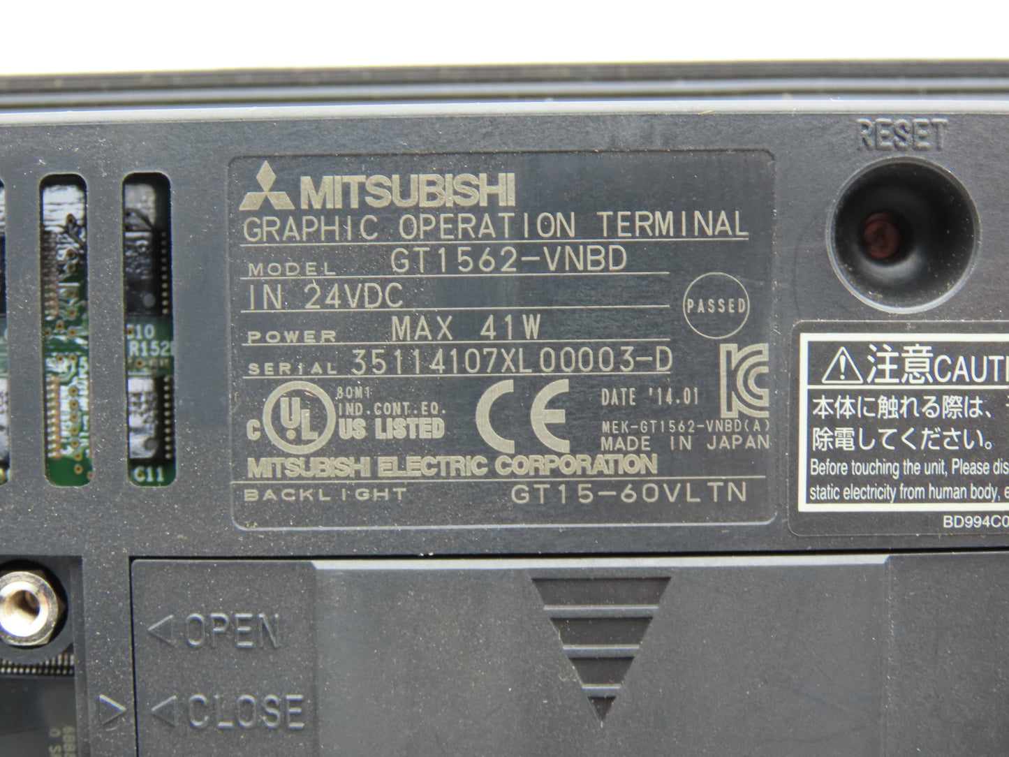 Mitsubishi GT1562-VNBD 8.4" Color Touch Panel VGA 640x480p 24VdC Color LCD HMI